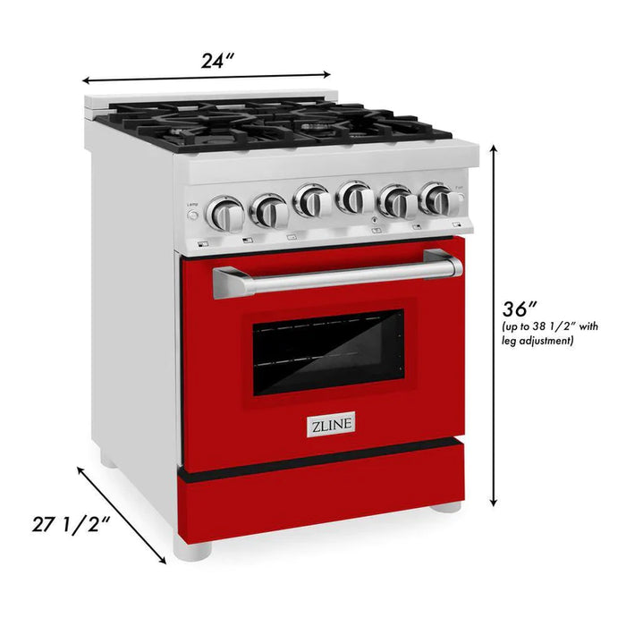 ZLINE 24 In. Professional Gas On Gas Range In Stainless Steel With Red Matte Door
