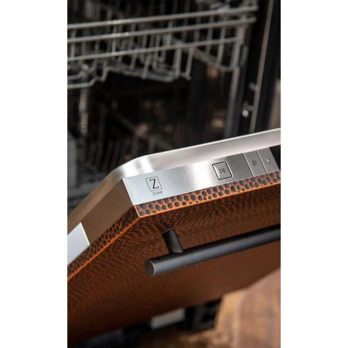 ZLINE 24 in. Top Control Dishwasher in Hand-Hammered Copper with Stainless Steel Tub
