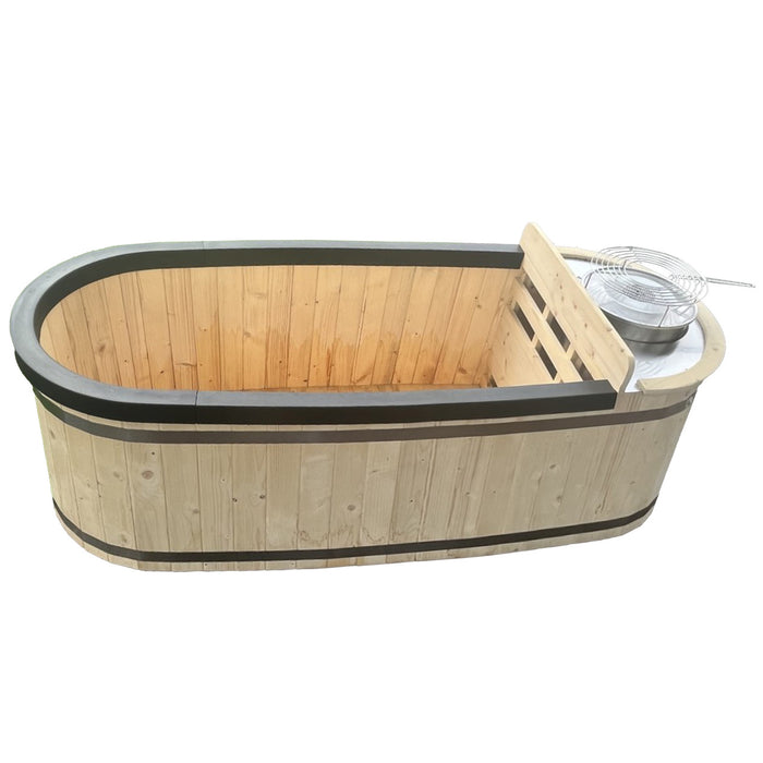 Natural Pine Hot Tub and Cold Plunge Tub with Charcoal Stove - 2 Person