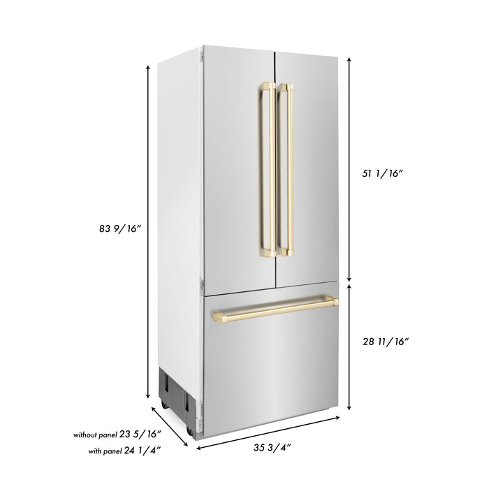 ZLINE Autograph 36 In. 19.6 cu. ft. Built-In Refrigerator with Water and Ice Dispenser with Gold Accents
