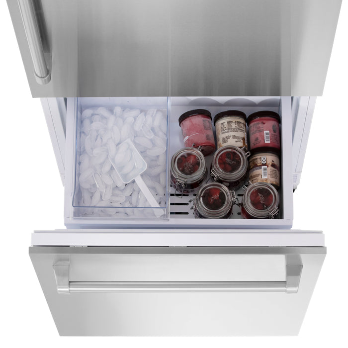 ZLINE 30 In. 16.1 cu. ft. Built-In 2-Door Bottom Freezer Refrigerator with Internal Water and Ice Dispenser in Stainless Steel