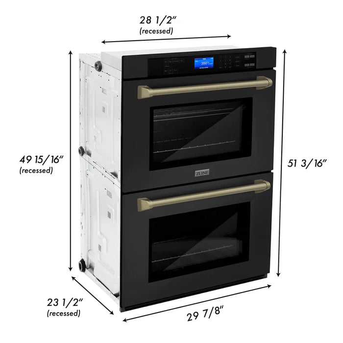 ZLINE 30 In. Autograph Edition Double Wall Oven with Self Clean and True Convection in Black Stainless Steel and Champagne Bronze