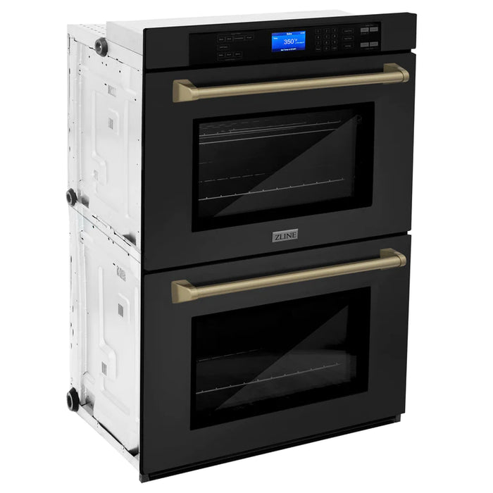 ZLINE 30 In. Autograph Edition Double Wall Oven with Self Clean and True Convection in Black Stainless Steel and Champagne Bronze
