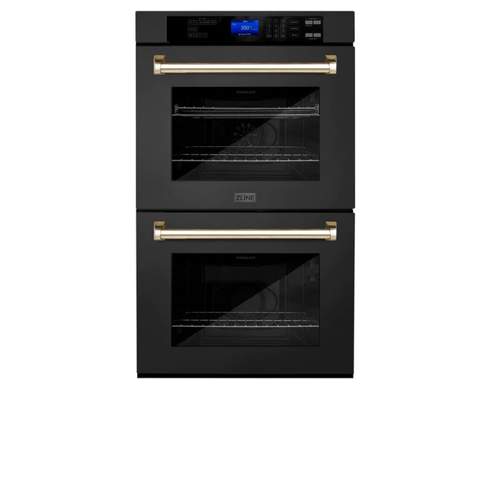ZLINE 30 In. Autograph Edition Double Wall Oven with Self Clean and True Convection in Black Stainless Steel and Gold