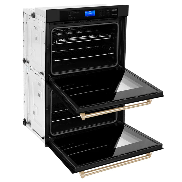 ZLINE 30 In. Autograph Edition Double Wall Oven with Self Clean and True Convection in Black Stainless Steel and Gold