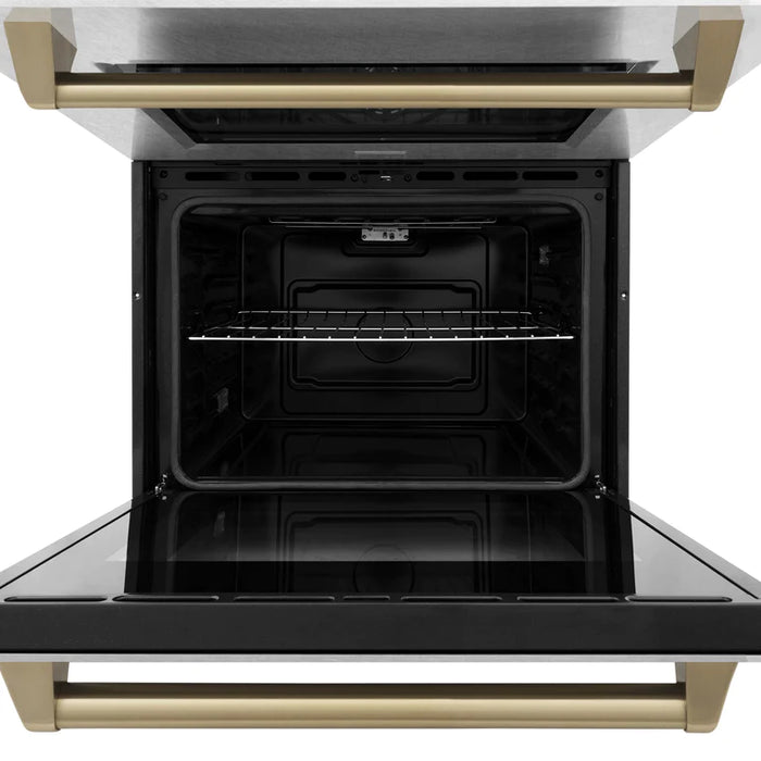 ZLINE 30 In. Autograph Edition Double Wall Oven with Self Clean and True Convection in DuraSnow® Stainless Steel and Champagne Bronze