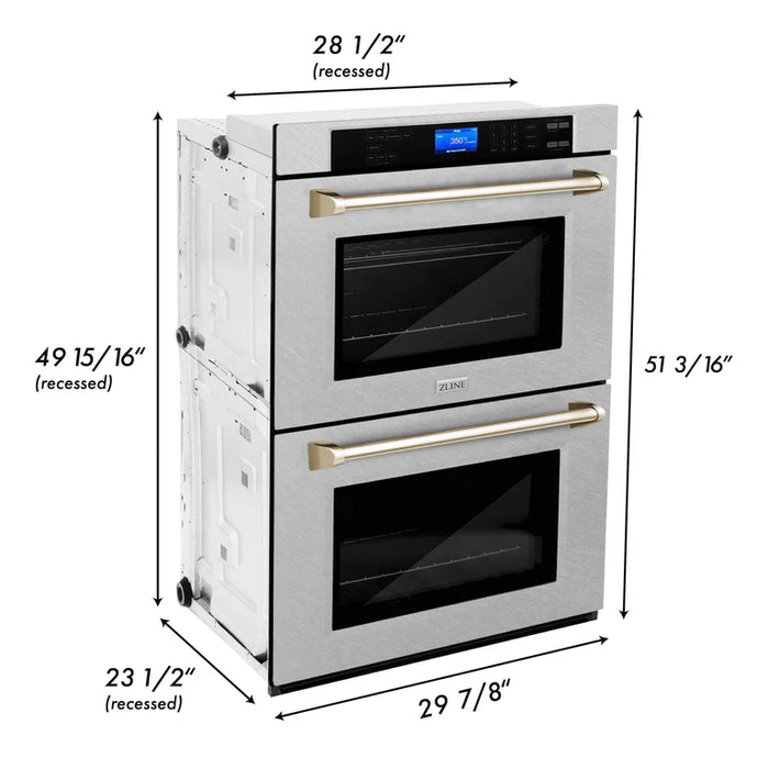 ZLINE 30 In. Autograph Edition Double Wall Oven with Self Clean and True Convection in DuraSnow® Stainless Steel and Gold