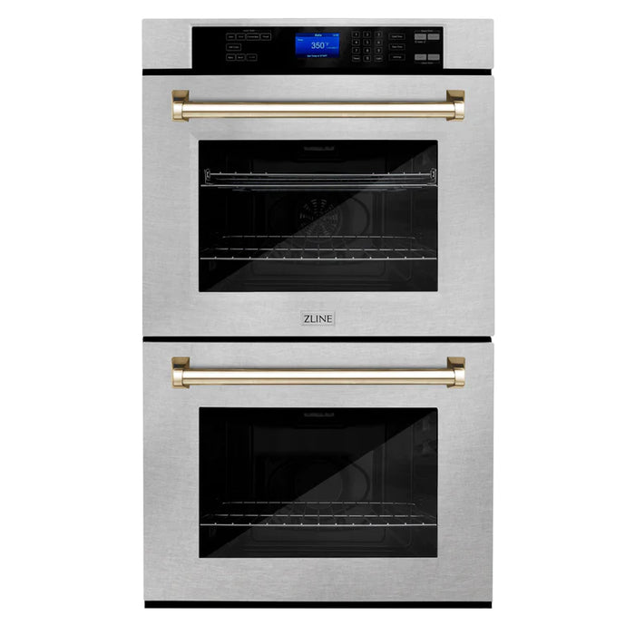 ZLINE 30 In. Autograph Edition Double Wall Oven with Self Clean and True Convection in DuraSnow® Stainless Steel and Gold