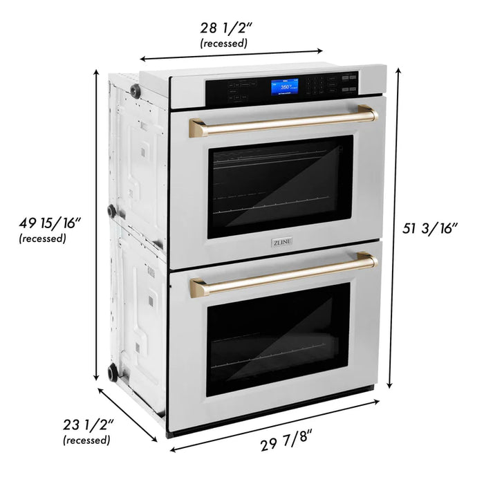 ZLINE 30 In. Autograph Edition Double Wall Oven with Self Clean and True Convection in Stainless Steel and Gold