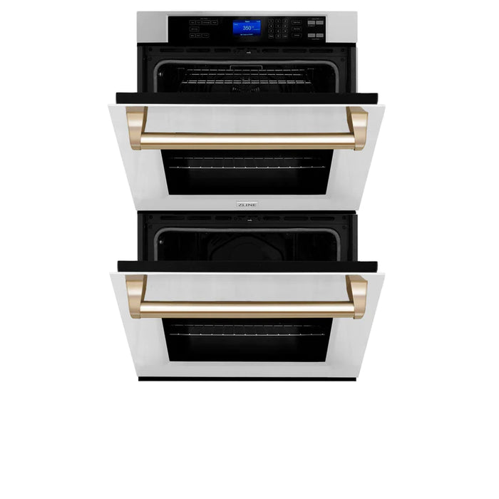 ZLINE 30 In. Autograph Edition Double Wall Oven with Self Clean and True Convection in Stainless Steel and Gold