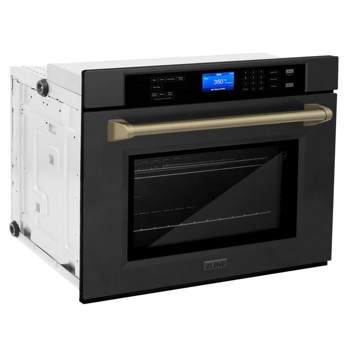 ZLINE 30 In. Autograph Edition Single Wall Oven with Self Clean and True Convection in Black Stainless Steel and Champagne Bronze