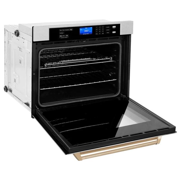 ZLINE 30 In. Autograph Edition Single Wall Oven with Self Clean and True Convection in DuraSnowÂ® Stainless Steel and Gold