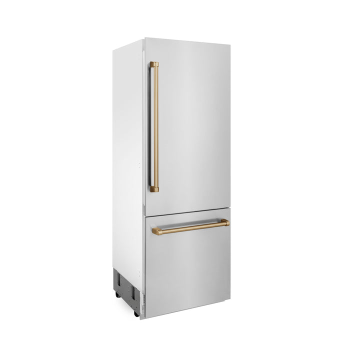 ZLINE Autograph 30 In. 16.1 cu. ft. Built-In Refrigerator with Internal Water and Ice Dispenser with Bronze Accents