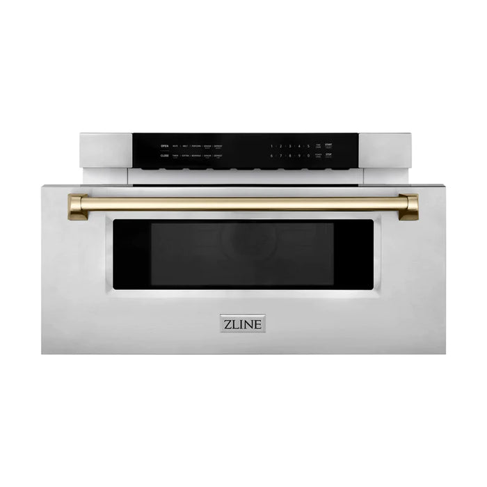 ZLINE Autograph 30 In. 1.2 cu. ft. Built-In Microwave Drawer In Stainless Steel With Gold Accents