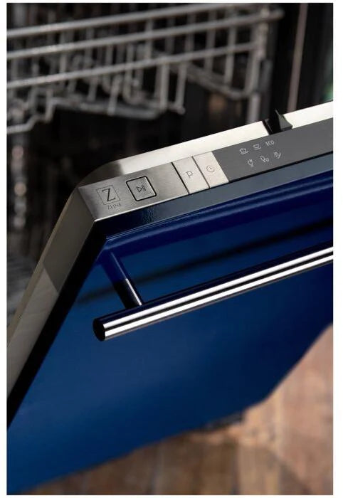 ZLINE 18 in. Top Control Dishwasher in Blue Gloss Stainless Steel with Modern Style Handle