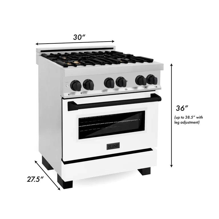 ZLINE Autograph Edition 30 in. Dual Fuel Range with Gas Stove and Electric Oven with White Matte Door and Matte Black Accents