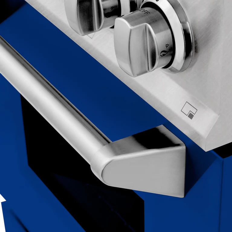 ZLINE 24 Inch Gas Range in DuraSnow® Stainless Steel and Blue Gloss Door