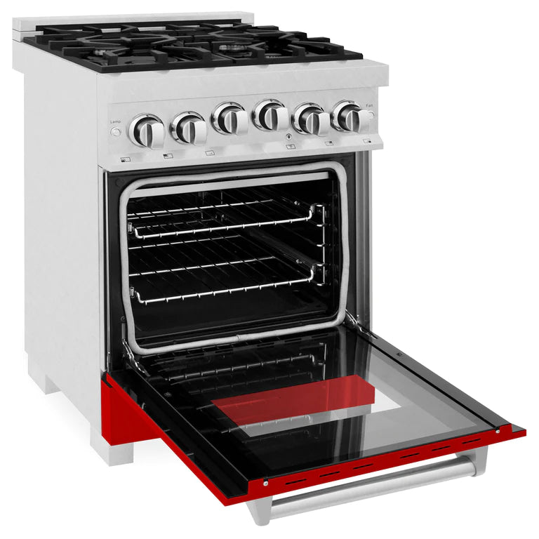 ZLINE 24 Inch 2.8 cu. ft. Range with Gas Stove and Gas Oven in DuraSnow® Stainless Steel and Red Matte Door