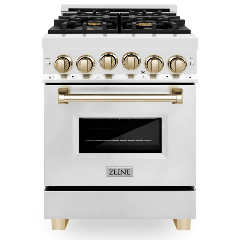 ZLINE 24 Inch Autograph Edition Gas Range in Stainless Steel with Gold Accents