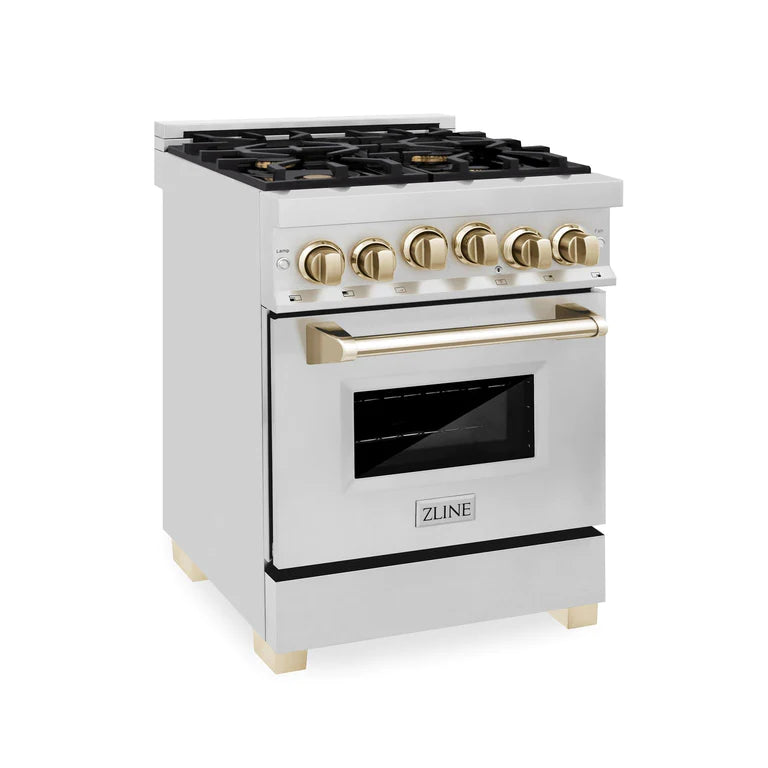 ZLINE 24 Inch Autograph Edition Gas Range in Stainless Steel with Gold Accents
