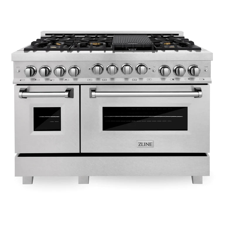 ZLINE 48 In. 6.0 cu. ft. Range with Gas Stove and Gas Oven in DuraSnow® Stainless Steel with Brass Burners