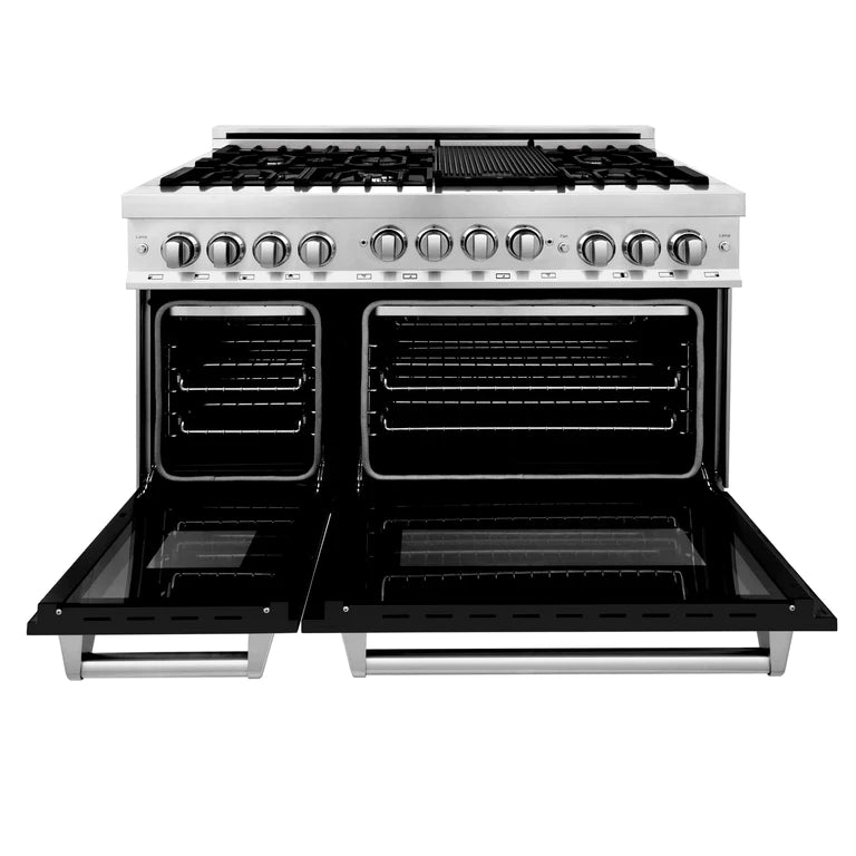 ZLINE 48 Inch 6.0 cu. ft. Range with Gas Stove and Gas Oven in Stainless Steel and Black Matte Door