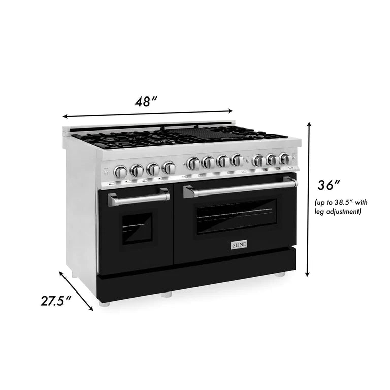 ZLINE 48 Inch 6.0 cu. ft. Range with Gas Stove and Gas Oven in Stainless Steel and Black Matte Door