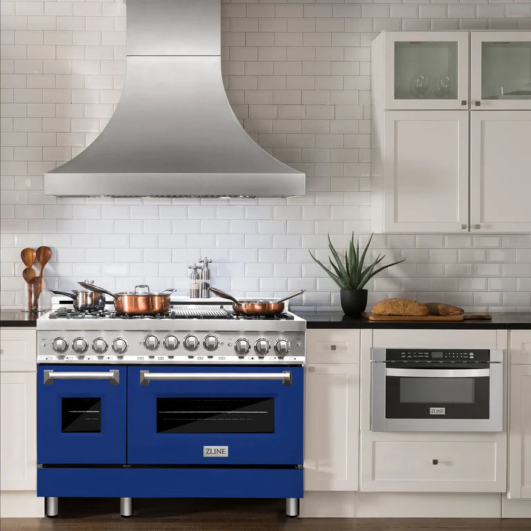 ZLINE 48 Inch 6.0 cu. ft. Range with Gas Stove and Gas Oven in Stainless Steel and Blue Gloss Door