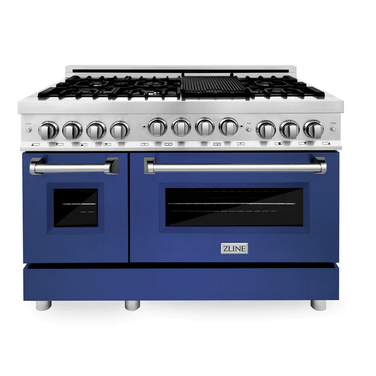ZLINE 48 Inch 6.0 cu. ft. Range with Gas Stove and Gas Oven in Stainless Steel and Blue Matte Door