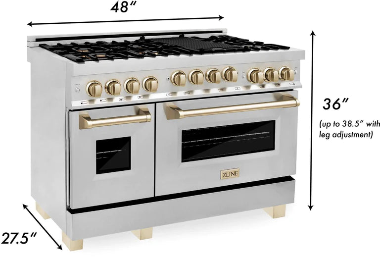 ZLINE 48 Inch Autograph Edition Gas Range in Stainless Steel with White Matte Door and Champagne Bronze Accents
