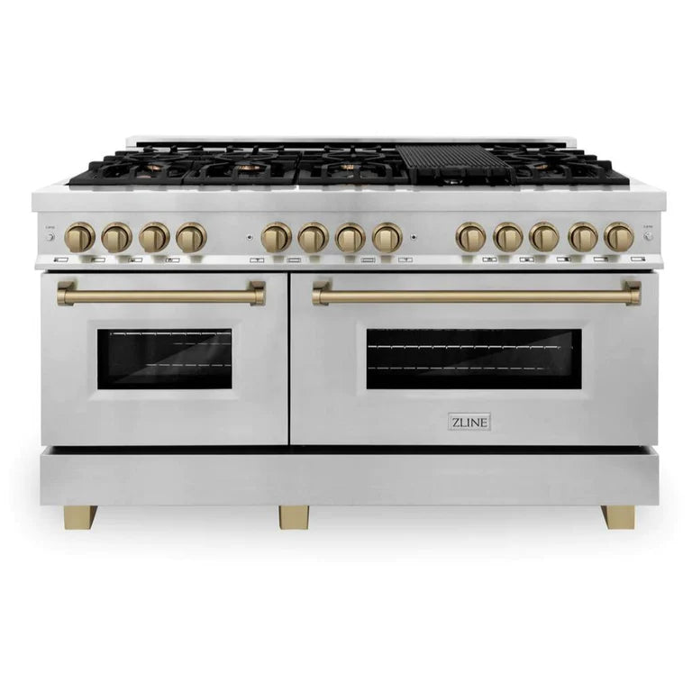 ZLINE 60 Inch Autograph Edition Dual Fuel Range in Stainless Steel with Champagne Bronze Accents