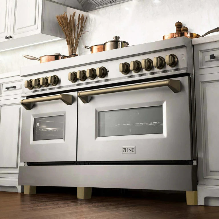 ZLINE 60 Inch Autograph Edition Dual Fuel Range in Stainless Steel with Champagne Bronze Accents