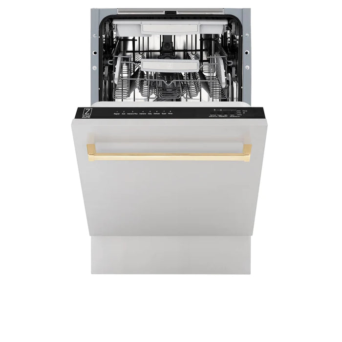 ZLINE Autograph Edition 18 in. Dishwasher in Stainless Steel with Gold Handle