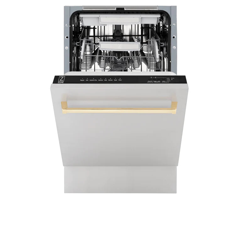 ZLINE Autograph Edition 24 in. Tall Dishwasher, Touch Control in DuraSnow® Stainless Steel with Gold Handle