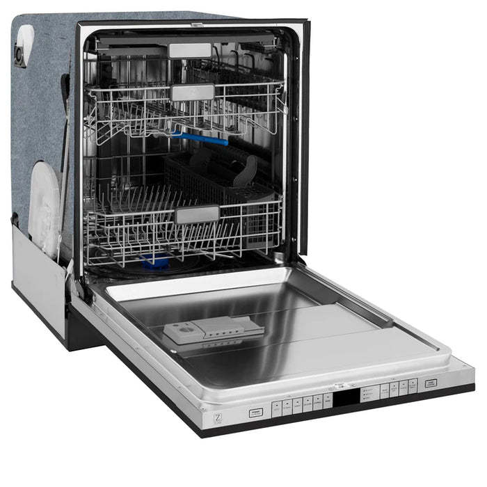 ZLINE Autograph Edition 24 In. 3rd Rack Top Touch Control Tall Tub Dishwasher in Black Stainless Steel with Gold Handle