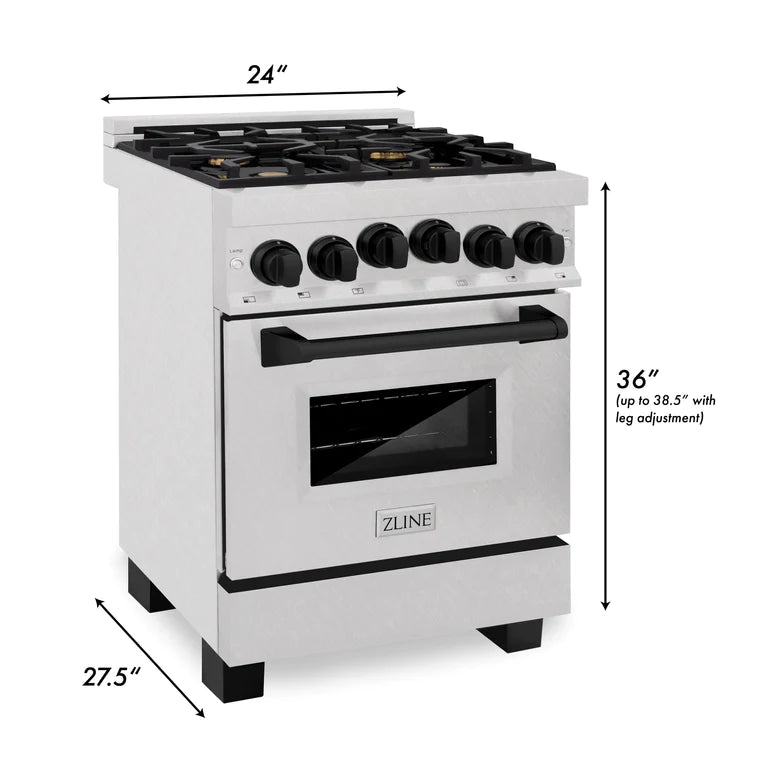 ZLINE Autograph Edition 24 in. Range with Gas Burner and Gas Oven in DuraSnow® Stainless Steel with Matte Black Accents