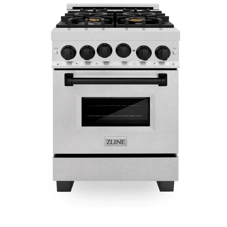 ZLINE Autograph Edition 24 in. Range with Gas Burner and Gas Oven in DuraSnow® Stainless Steel with Matte Black Accents