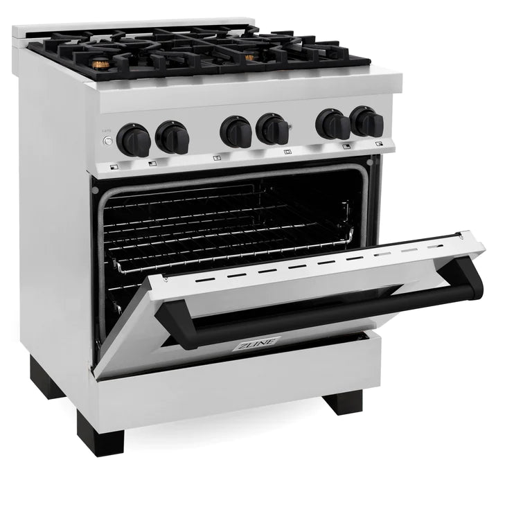ZLINE Autograph Edition 30 in. 4.0 cu. ft. Dual Fuel Range with Gas Stove and Electric Oven in Stainless Steel with Matte Black Accents