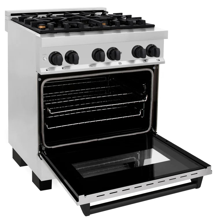 ZLINE Autograph Edition 30 in. 4.0 cu. ft. Dual Fuel Range with Gas Stove and Electric Oven in Stainless Steel with Matte Black Accents
