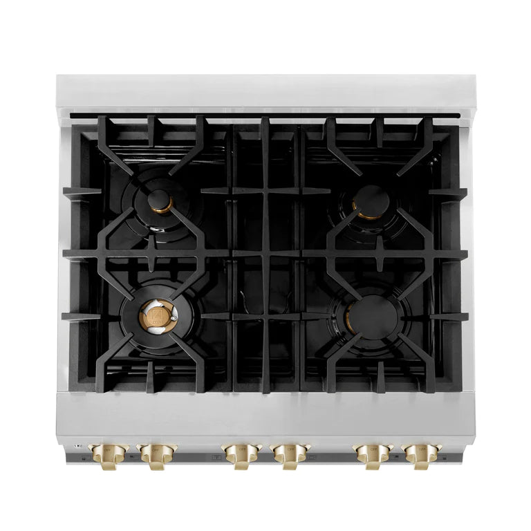 ZLINE Autograph Edition 30 in. 4.0 cu. ft. Gas Burner/Electric Oven in Stainless Steel with Gold Accents