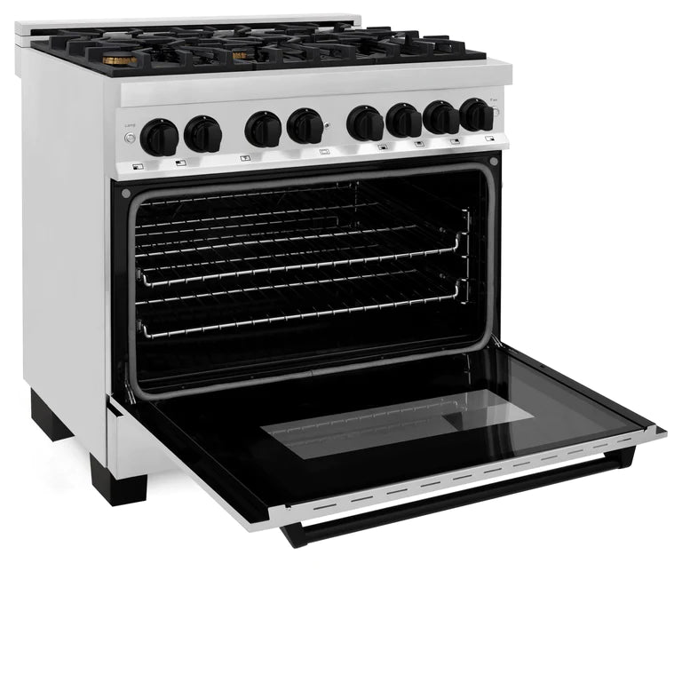 ZLINE Autograph Edition 36 in. 4.6 cu. ft. Dual Fuel Range with Gas Stove and Electric Oven in Stainless Steel with Matte Black Accents