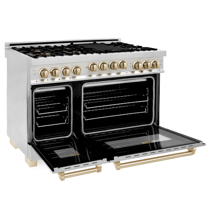 ZLINE Autograph Edition 48 Inch 6.0 cu. ft. Gas Range in Stainless Steel with Gold Accents