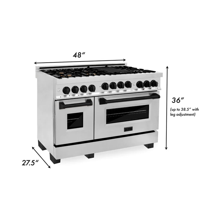 ZLINE Autograph Edition 48 Inch 6.0 cu. ft. Gas Range in Stainless Steel with Matte Black Accents