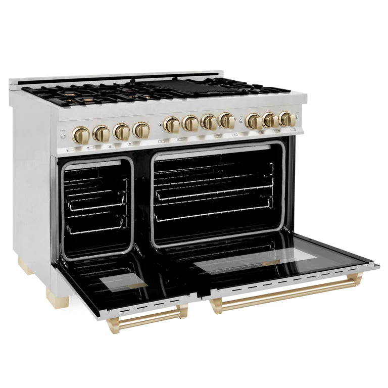 ZLINE Autograph Edition 48 Inch 6.0 cu. ft. Gas Range in DuraSnow® Stainless Steel with Gold Accents