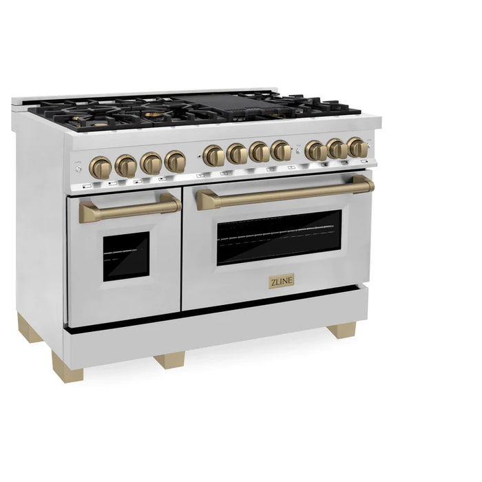ZLINE Autograph Edition 48 Inch 6.0 cu. ft. Range with Gas Stove and Gas Oven in Stainless Steel with Champagne Bronze Accents
