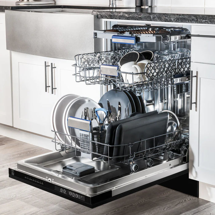 ZLINE Autograph Series 24 inch Tall Dishwasher in Black Stainless Steel with Champagne Bronze Handle