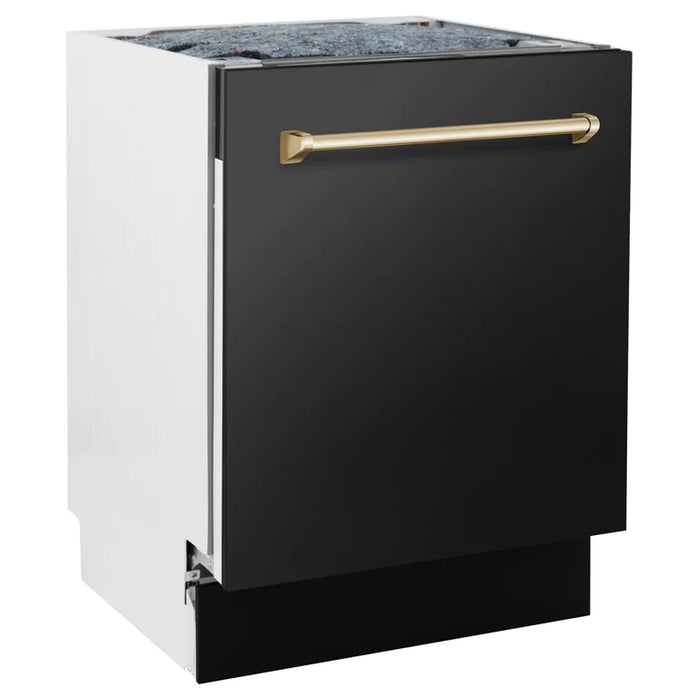 ZLINE Autograph Series 24 inch Tall Dishwasher in Black Stainless Steel with Gold Handle
