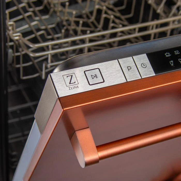 ZLINE 24 in. Top Control Dishwasher in Copper with Stainless Steel Tub and Traditional Style Handle