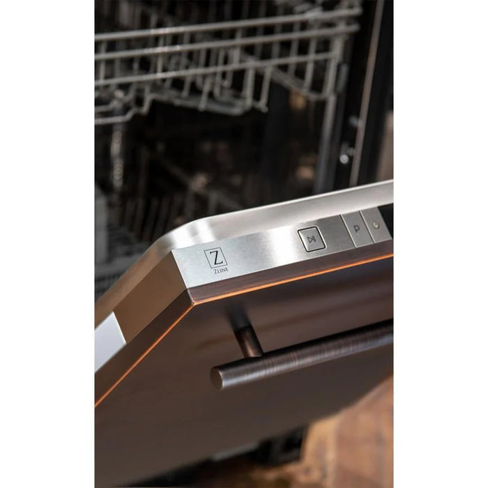 ZLINE 24 in. Top Control Dishwasher Oil-Rubbed Bronze with Stainless Steel Tub