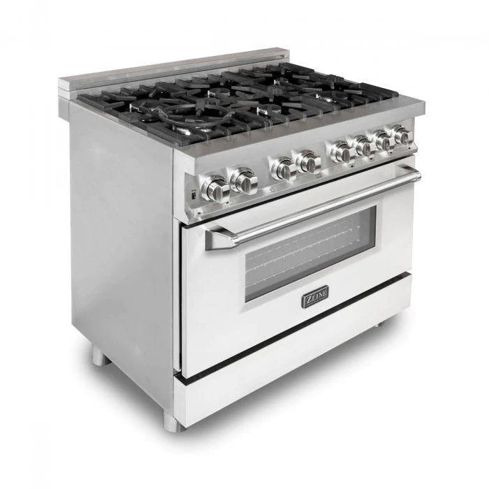 ZLINE 36 in. Professional Gas Burner/Electric Oven Stainless Steel Range with White Matte Door